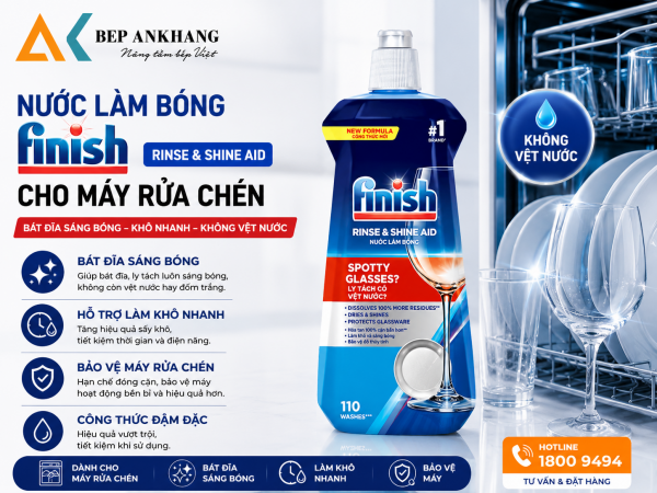 Nước làm bóng chén bát Finish Rinse & Shine Aid - Dùng cho máy rửa chén bát chai 400ml 